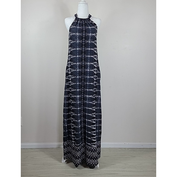 Athleta Dress M Black Maxi Pocket Halter Tie Back Bra Support Stretch Boho Beach - Picture 1 of 16
